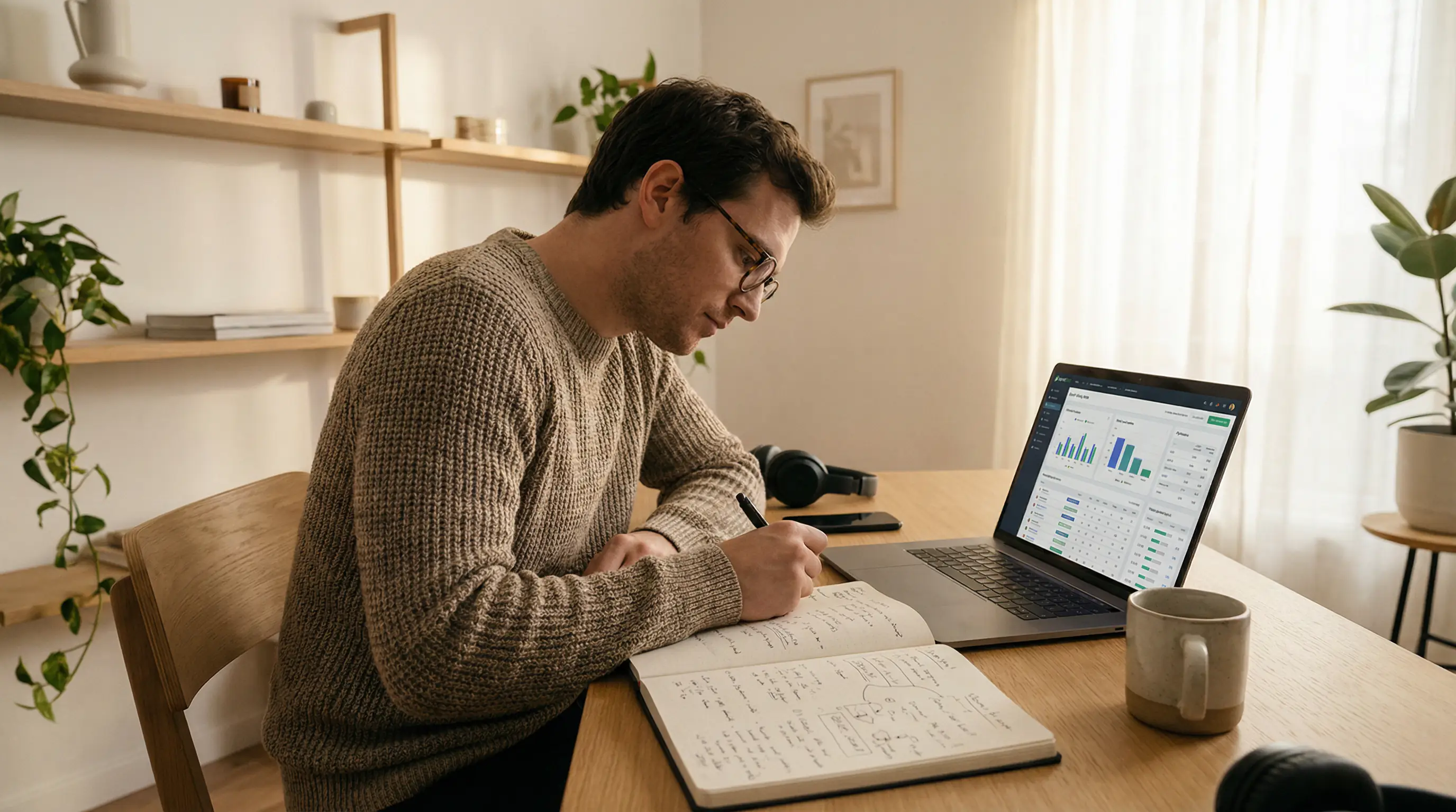 Apostador a planear estratégia de apostas com notas