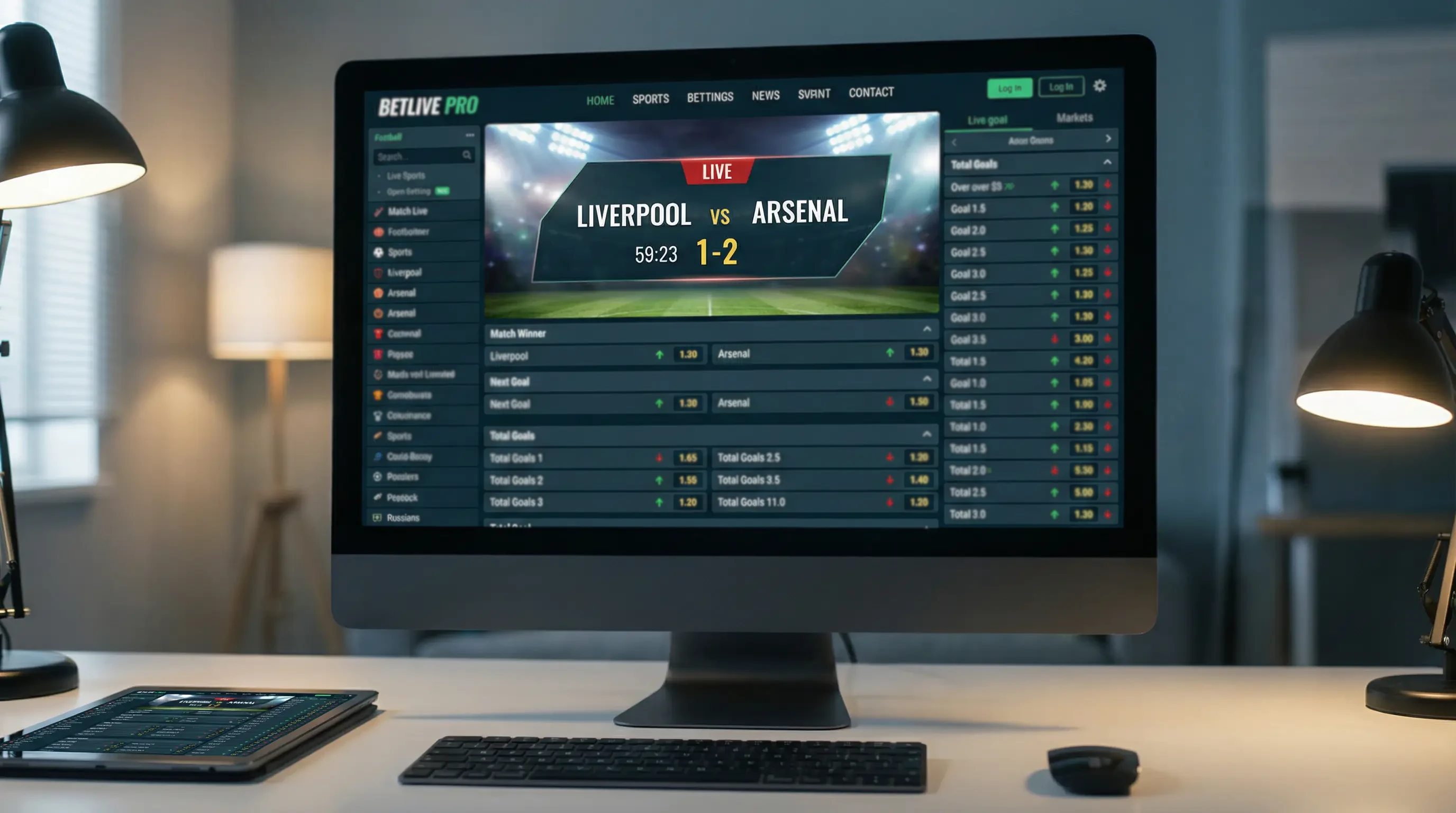 Ecrã mostrando odds ao vivo a mudar durante um jogo