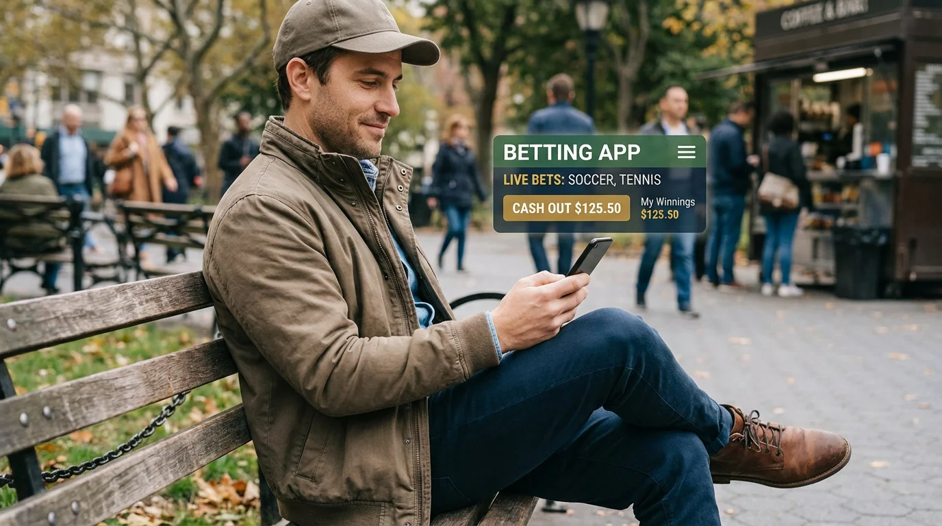 Apostador a analisar opções de cash out no telemóvel
