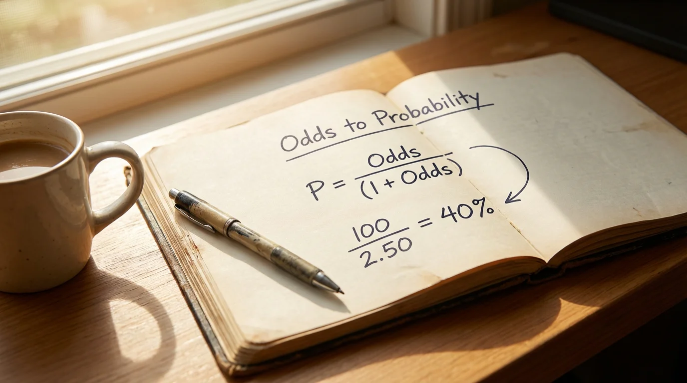 Caderno com fórmulas de conversão de odds para probabilidades