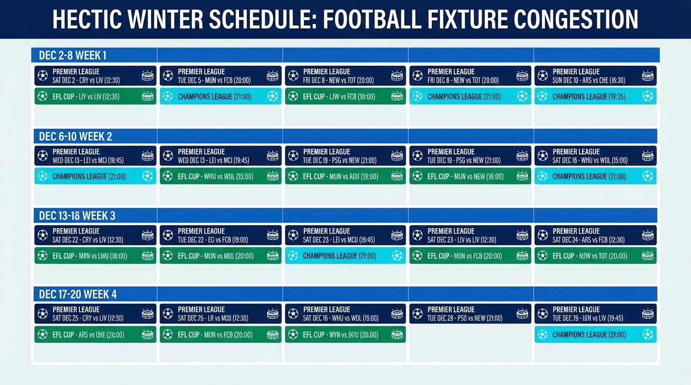 Calendário de jogos mostrando período congestionado