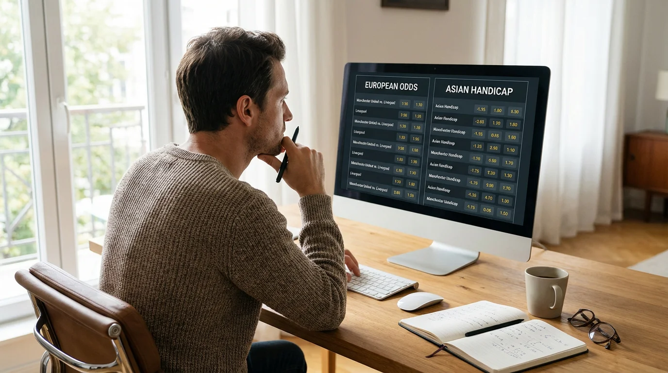 Apostador a comparar odds de handicap europeu e asiático