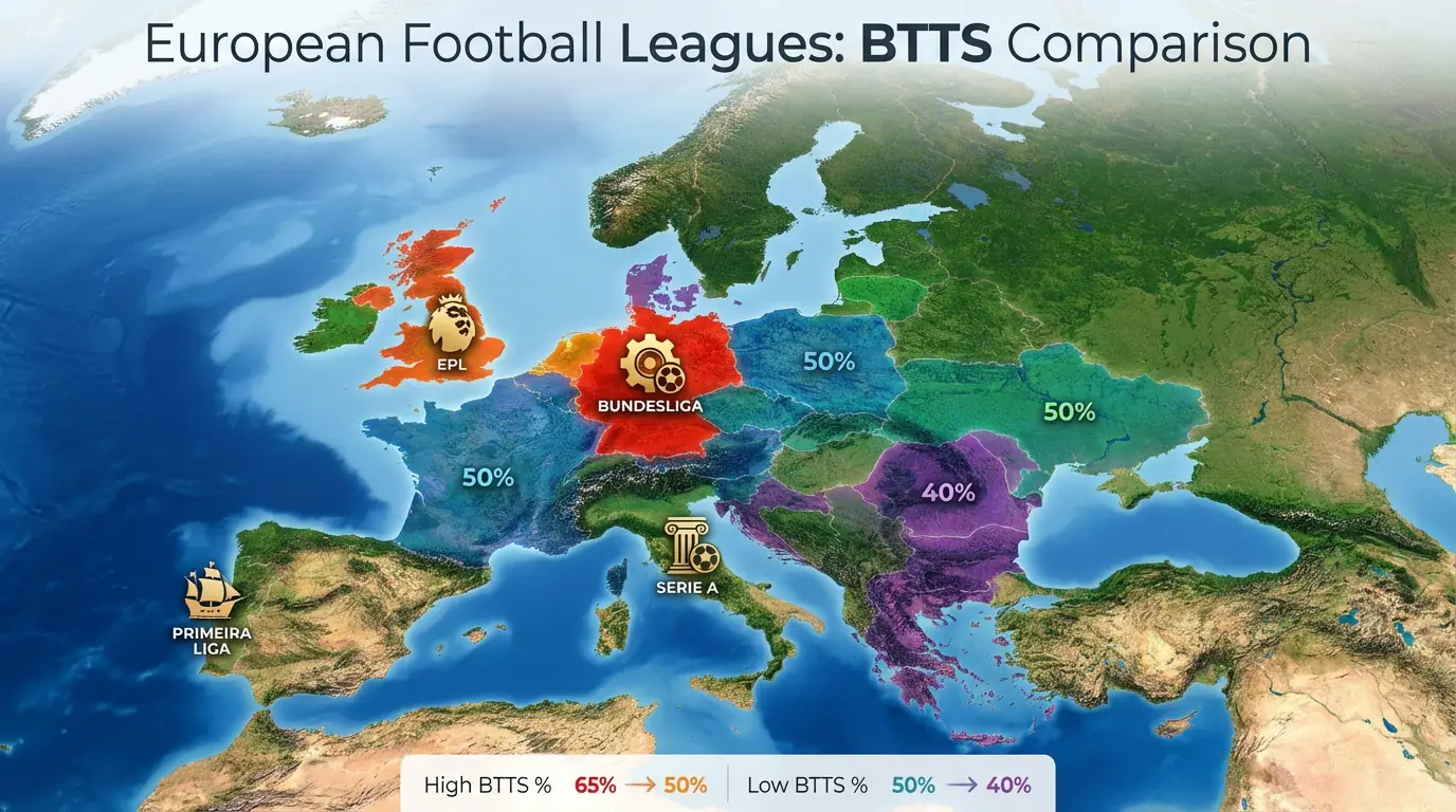 Mapa da Europa destacando diferentes ligas de futebol